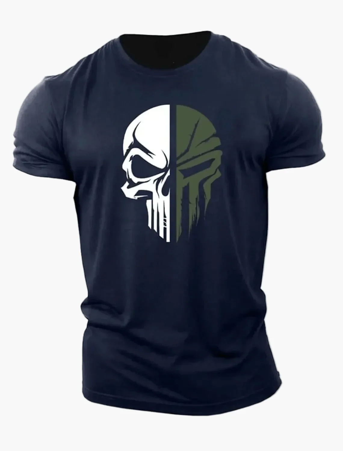 T-shirt homme style militaire avec crâne 3D, coupe décontractée pour sport et loisirs - Image 3