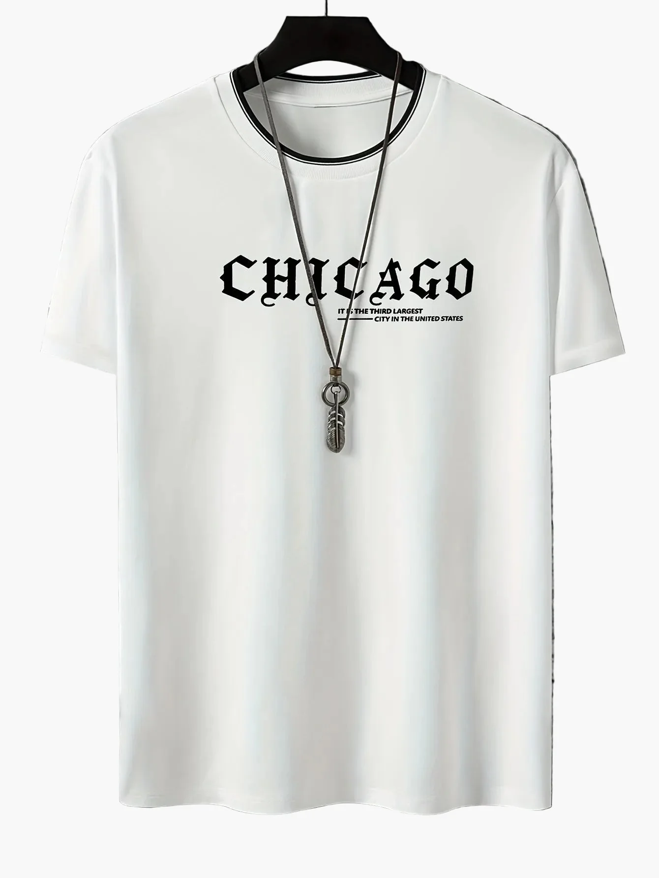 T-shirt homme style urbain imprimé CHICAGO tendance décontractée - Image 2