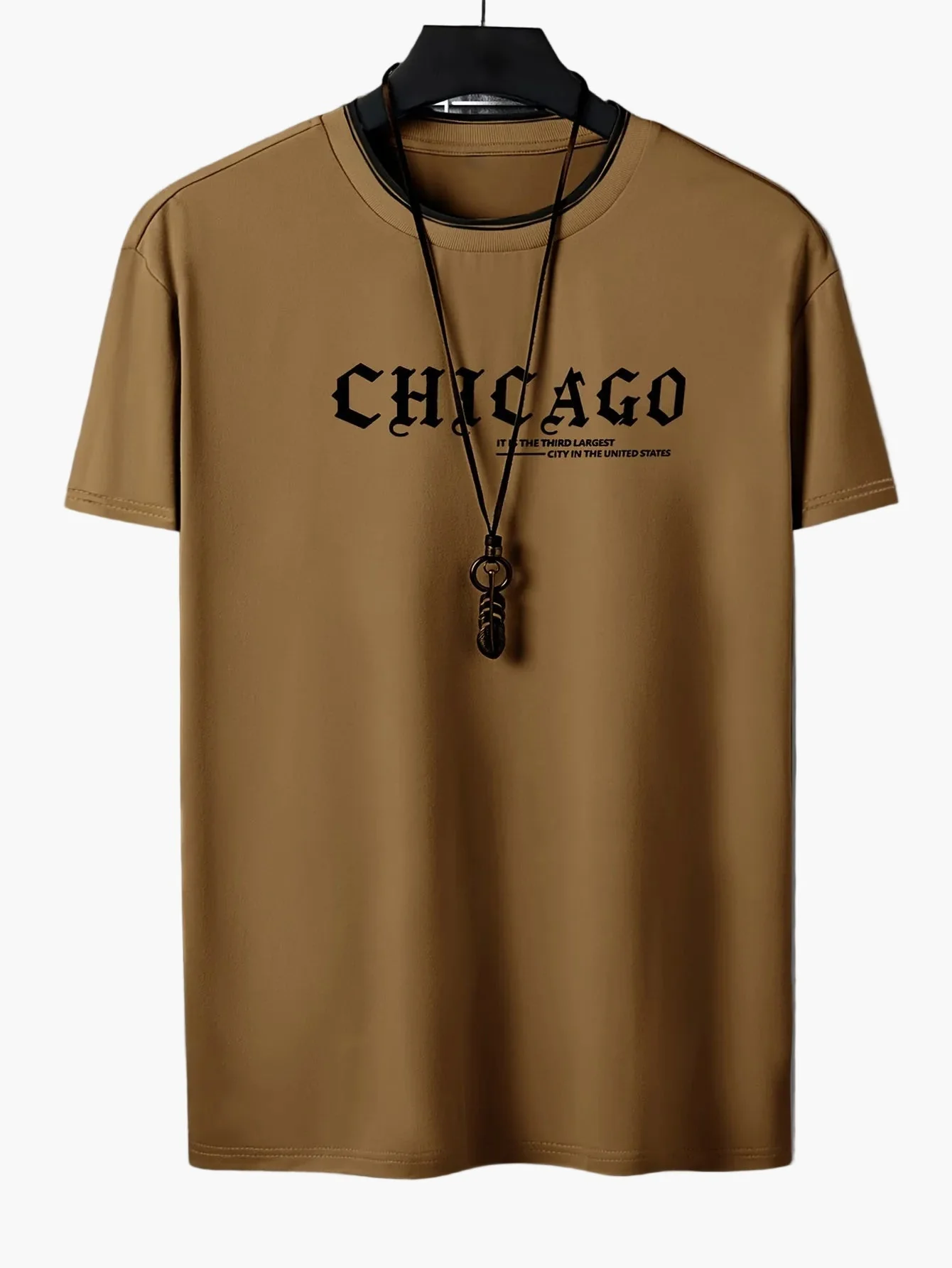 T-shirt homme style urbain imprimé CHICAGO tendance décontractée - Image 3