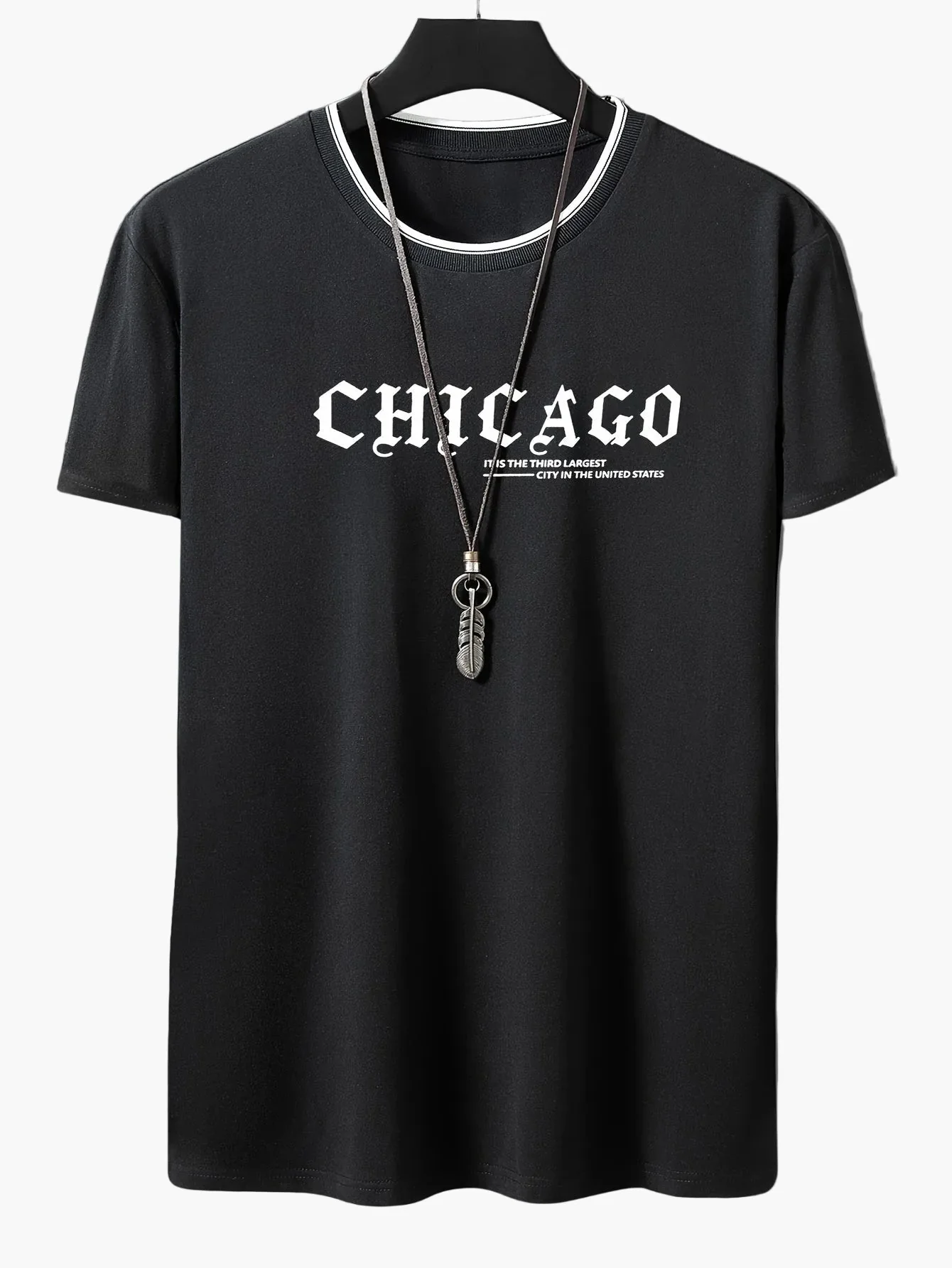 T-shirt homme style urbain imprimé CHICAGO tendance décontractée - Image 4