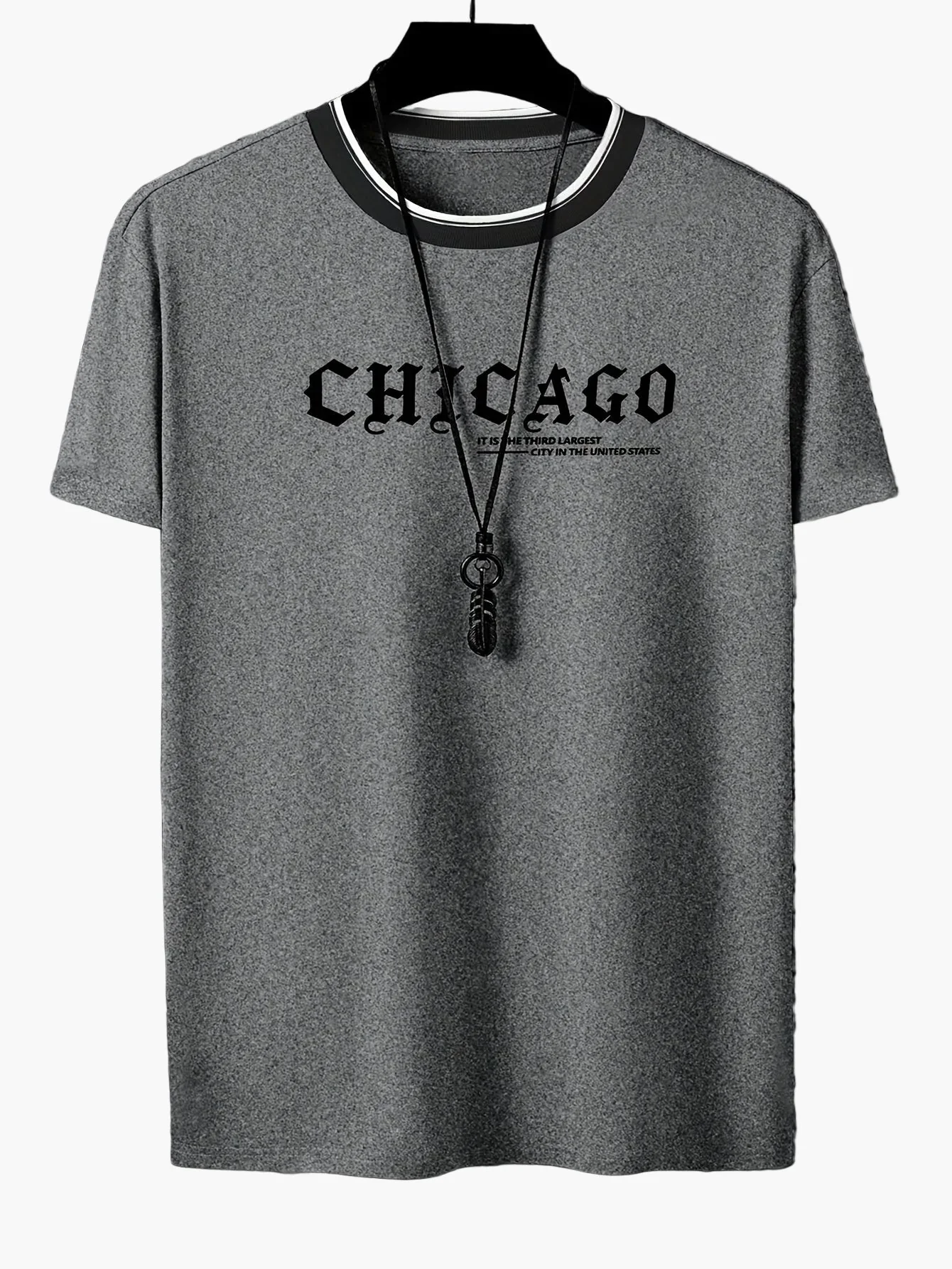 T-shirt homme style urbain imprimé CHICAGO tendance décontractée - Image 5