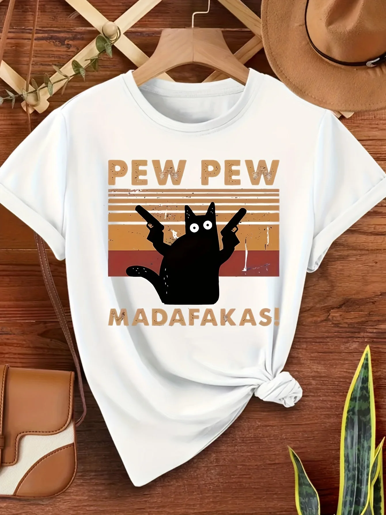 T-shirt humoristique homme style rétro chat "Pew Pew Madafakas" - Casual été - Image 3