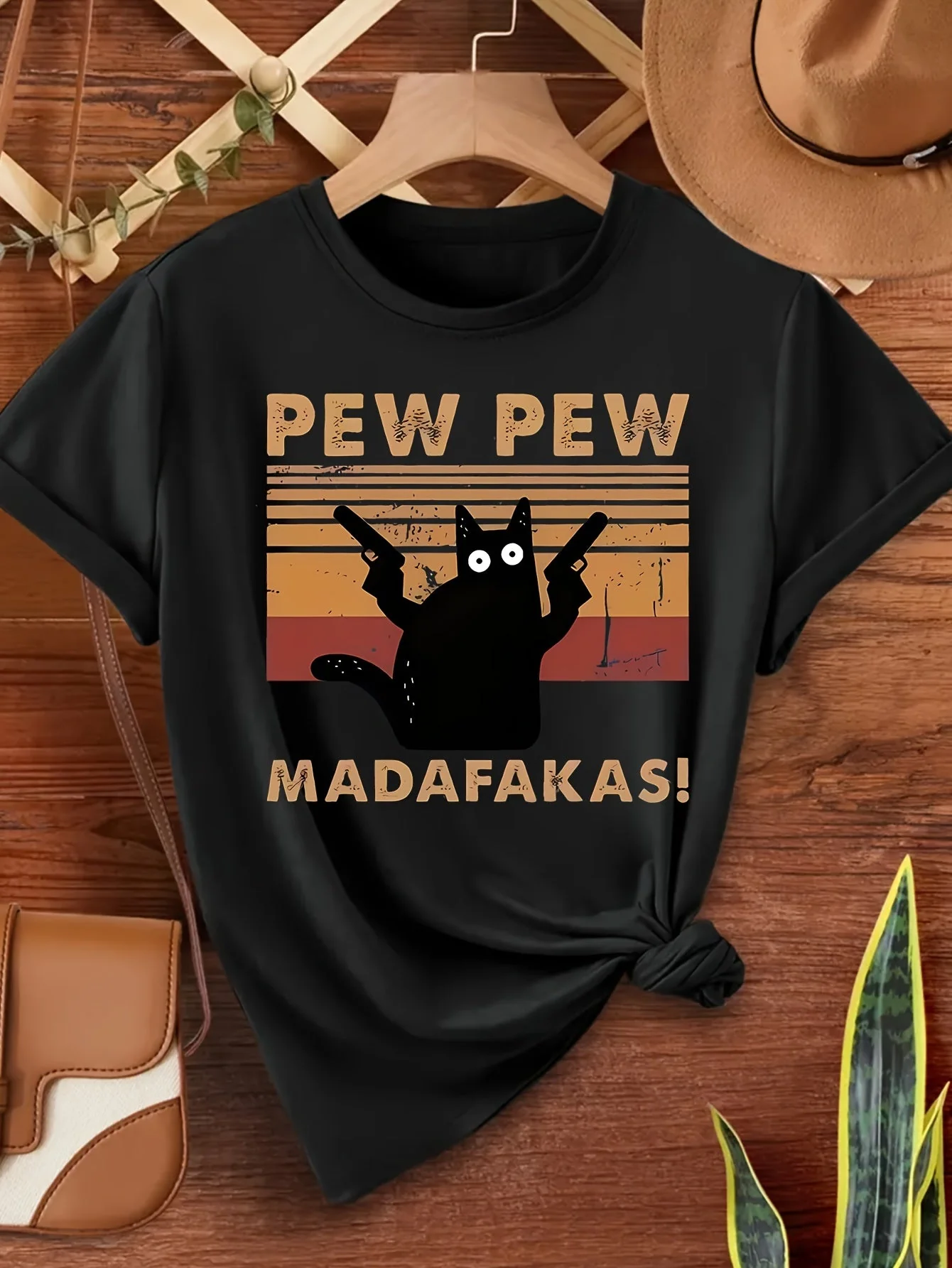 T-shirt humoristique homme style rétro chat "Pew Pew Madafakas" - Casual été - Image 4