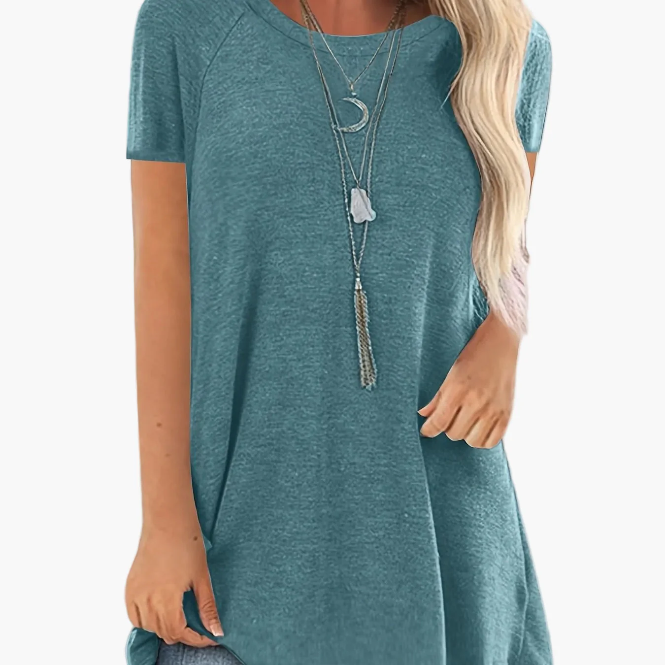 T-shirt long décontracté femme manches courtes col rond style ample pour usage quotidien - Image 16