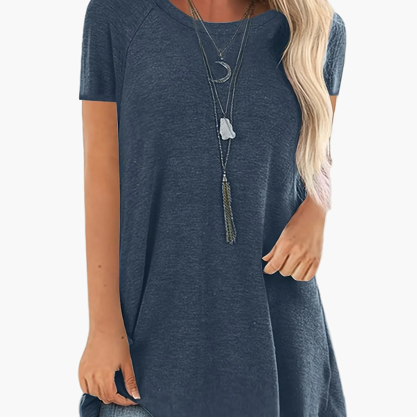 T-shirt long décontracté femme manches courtes col rond style ample pour usage quotidien - Image 21