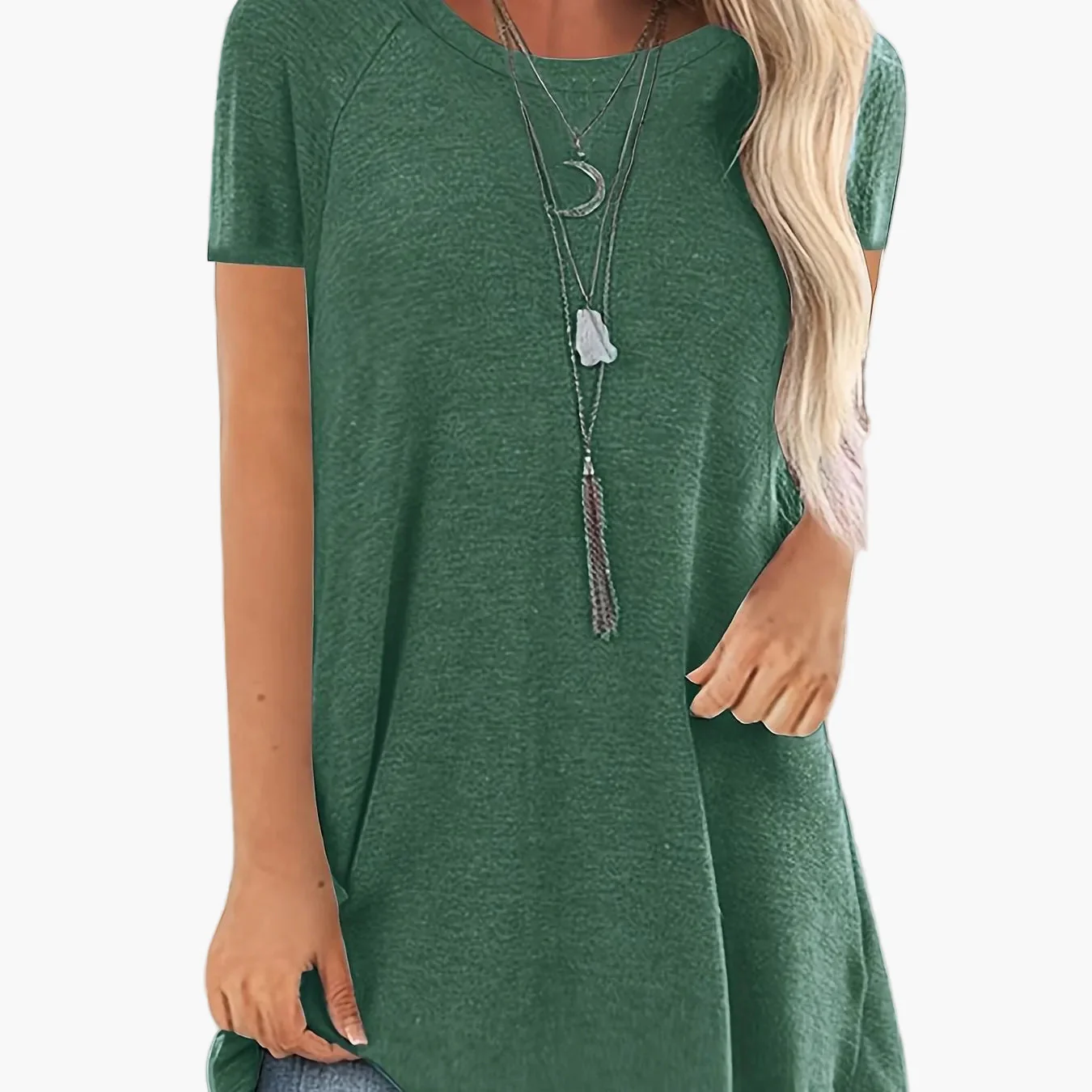 T-shirt long décontracté femme manches courtes col rond style ample pour usage quotidien - Image 22