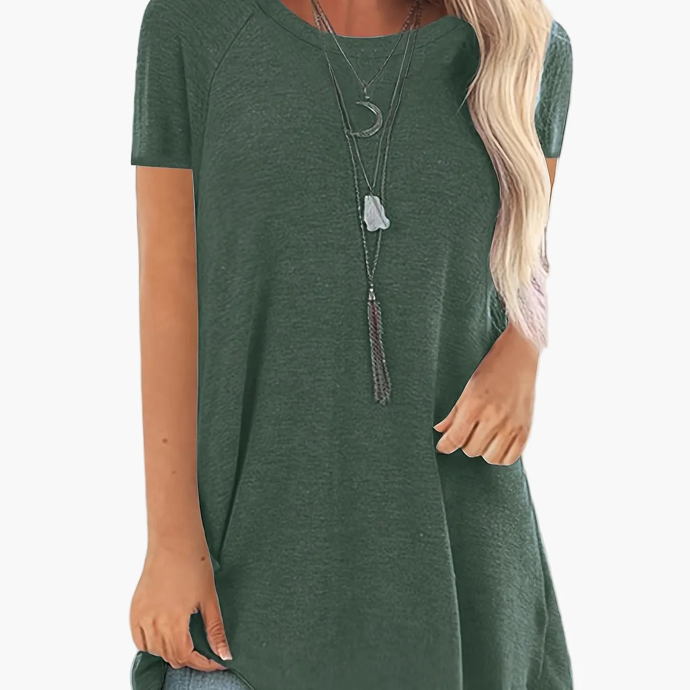 T-shirt long décontracté femme manches courtes col rond style ample pour usage quotidien - Image 27