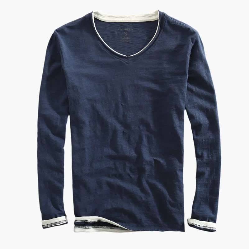 T-shirt à manches longues homme style superposé effet deux-en-un, coupe moderne décontractée - Image 3
