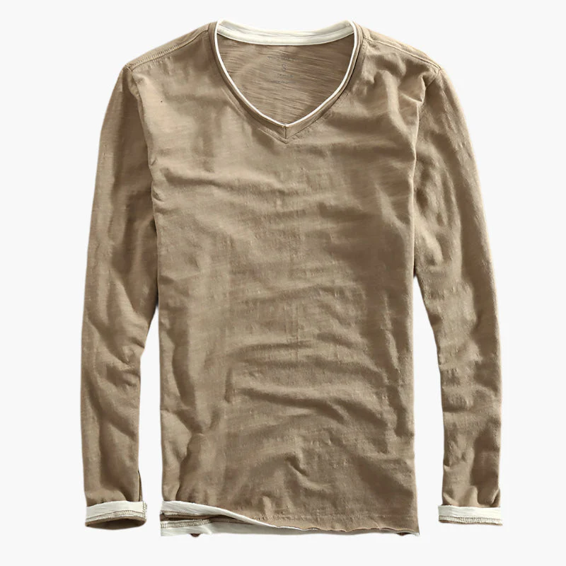 T-shirt à manches longues homme style superposé effet deux-en-un, coupe moderne décontractée - Image 5