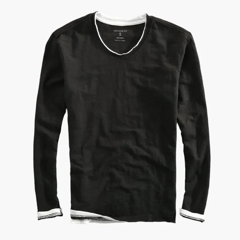 T-shirt à manches longues homme style superposé effet deux-en-un, coupe moderne décontractée - Image 6