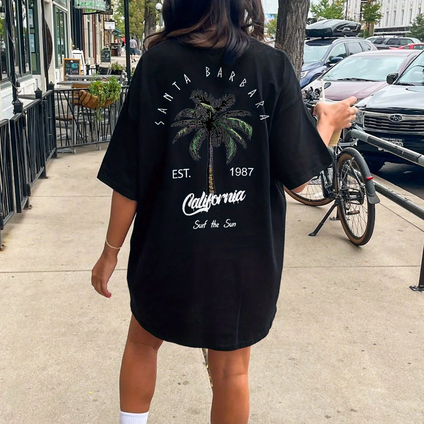 T-shirt oversize femme style californien Santa Barbara casual été - Image 6