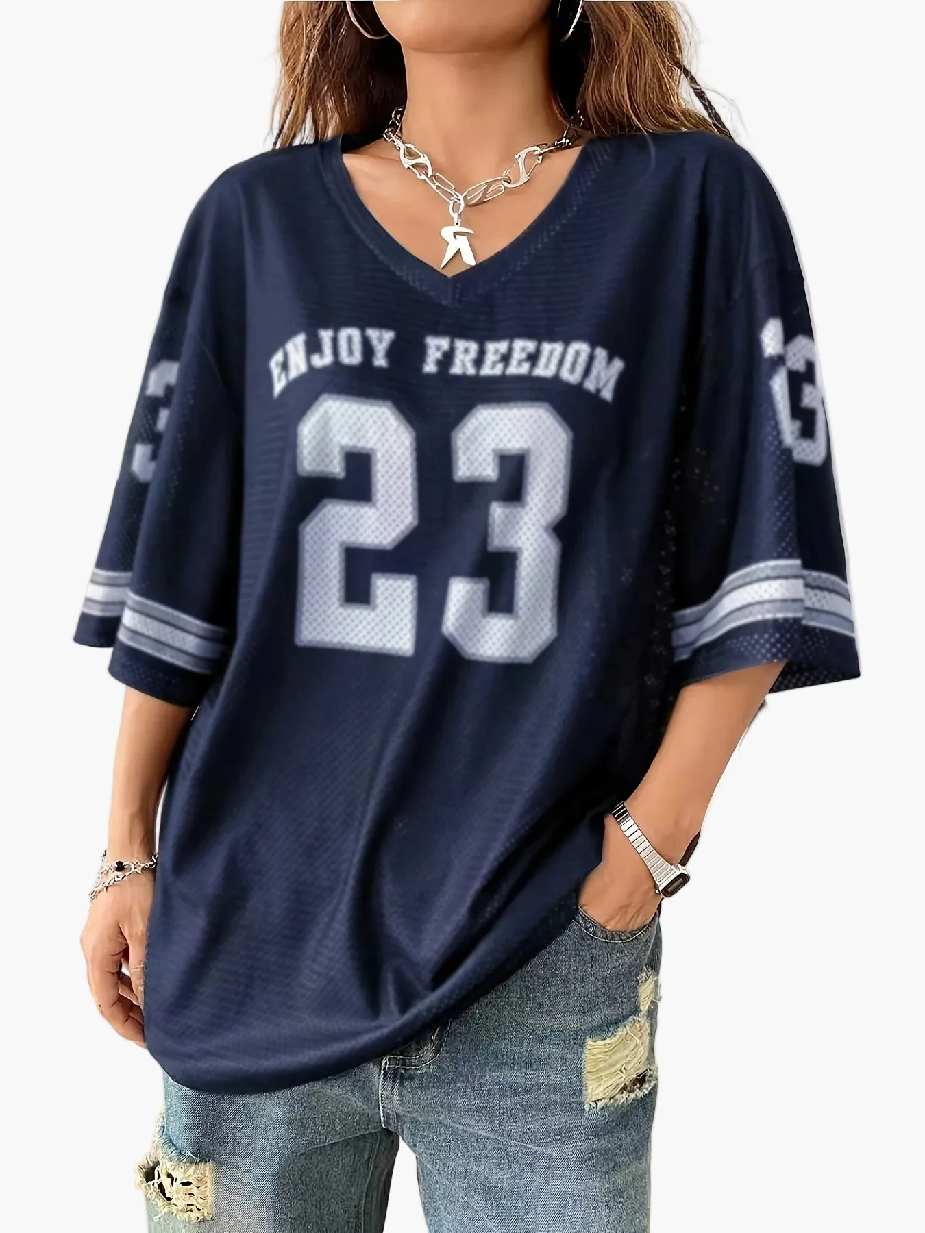 T-shirt oversize style streetwear pour femme, look décontracté, imprimé numéro 23 - Image 5