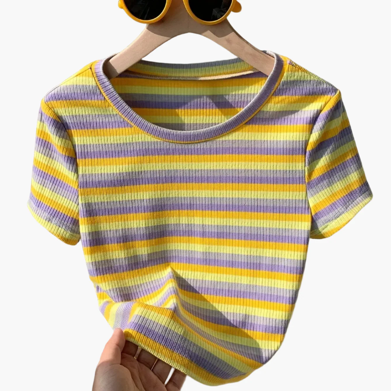 T-shirt rayé à manches courtes pour femme, style décontracté et tendance, parfait pour l'été - Image 14
