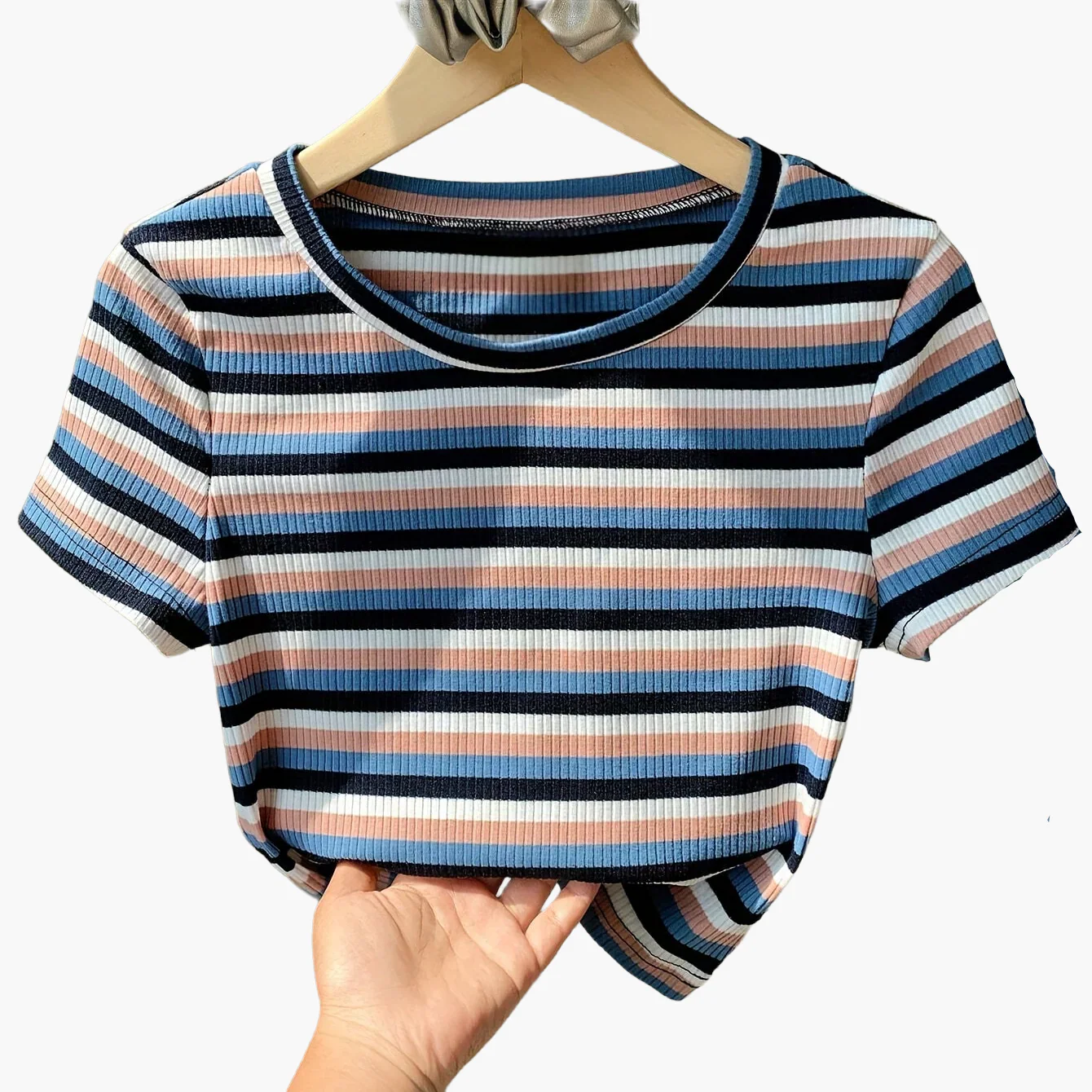 T-shirt rayé à manches courtes pour femme, style décontracté et tendance, parfait pour l'été - Image 15