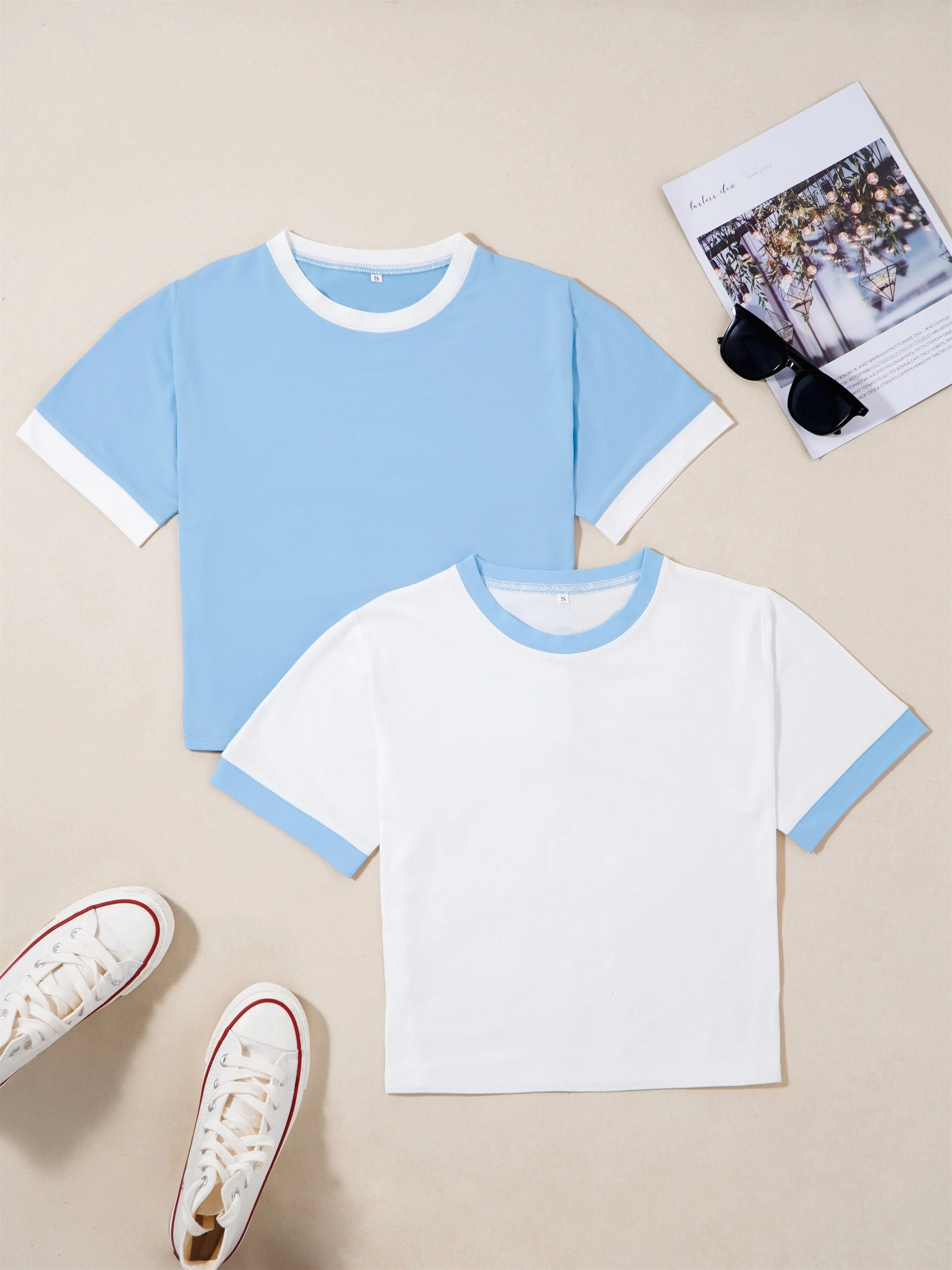 T-shirts style décontracté col rond manches courtes pour femmes - lot de 2 - Image 2