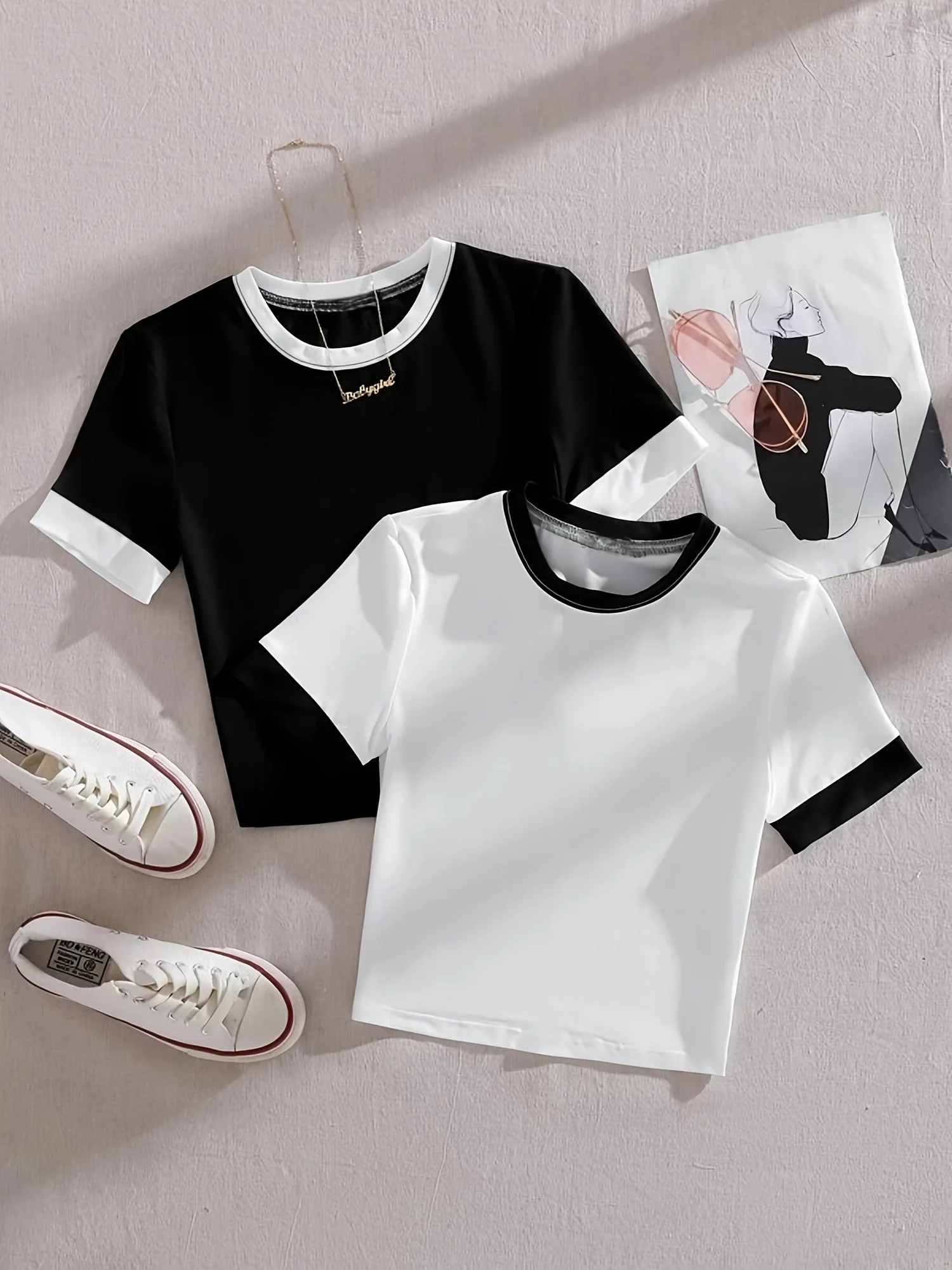 T-shirts style décontracté col rond manches courtes pour femmes - lot de 2 - Image 3