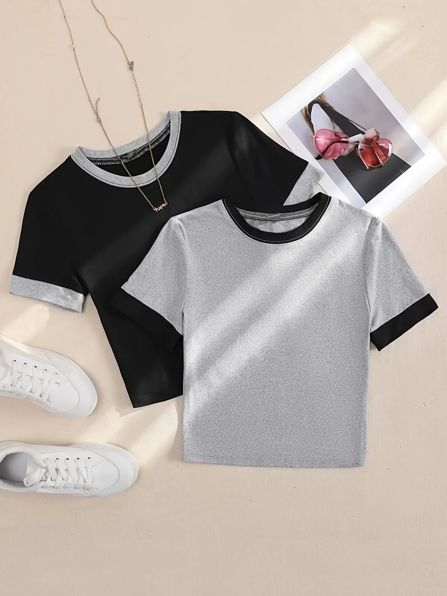 T-shirts style décontracté col rond manches courtes pour femmes - lot de 2 - Image 4