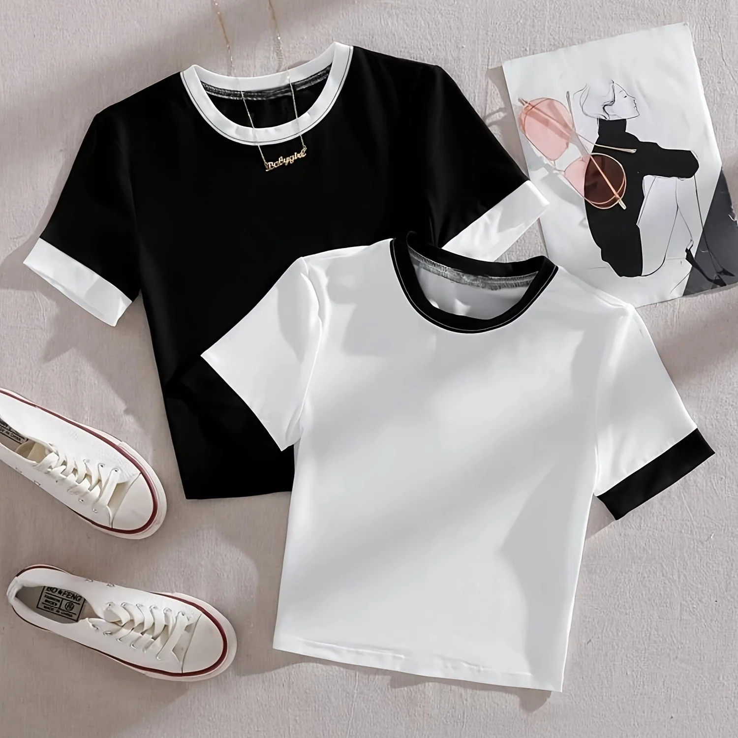 T-shirts style décontracté col rond manches courtes pour femmes - lot de 2 - Image 7