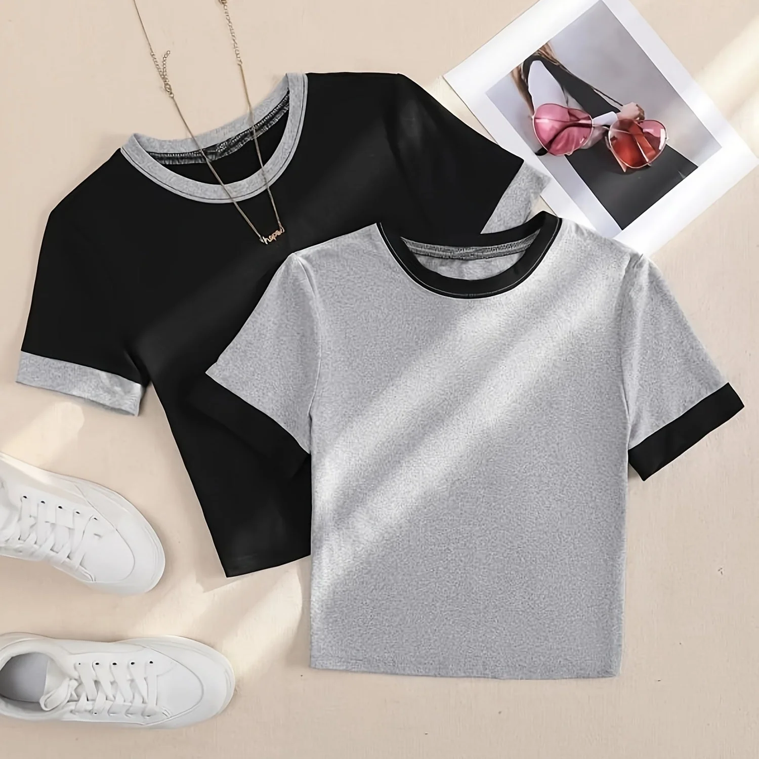 T-shirts style décontracté col rond manches courtes pour femmes - lot de 2 - Image 8