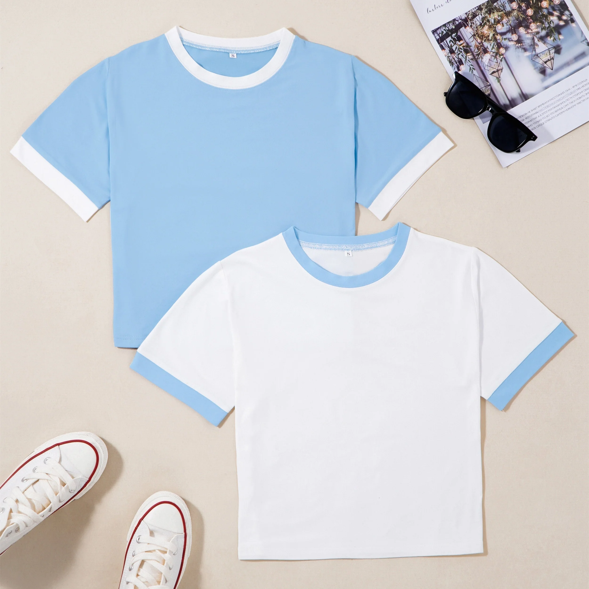 T-shirts style décontracté col rond manches courtes pour femmes - lot de 2 - Image 9