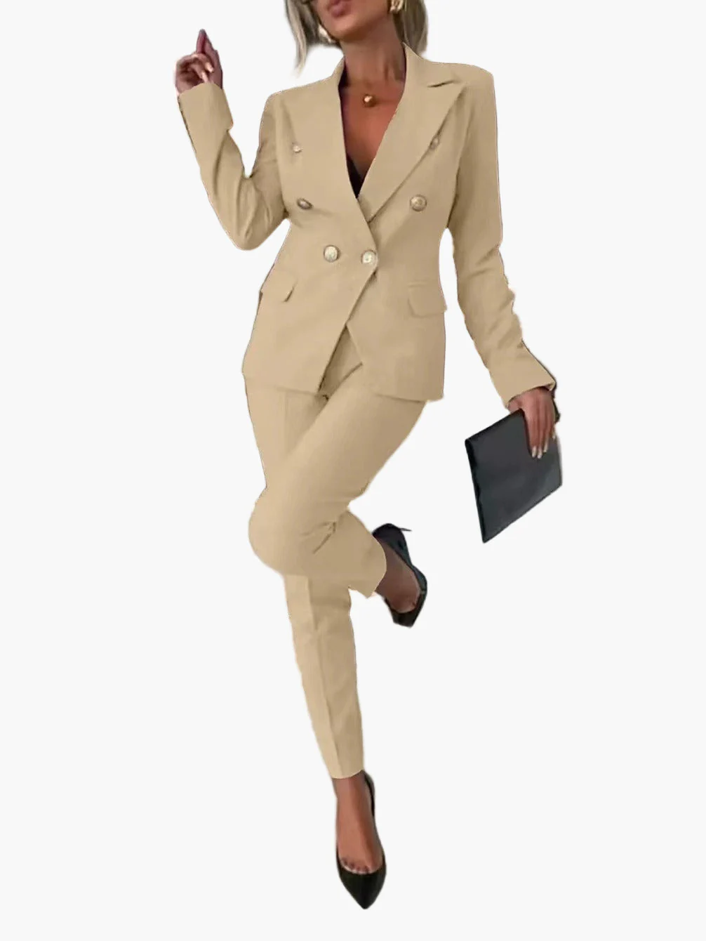 Tailleur Femme Élégant à Double Boutonnage Style Professionnel Affaires et Soirées - Image 4