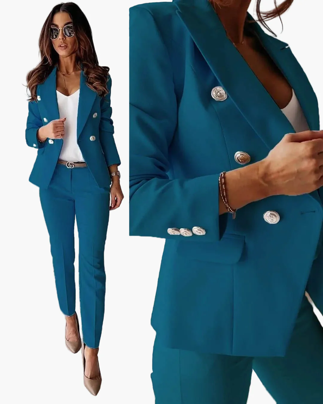 Tailleur pantalon élégant pour femmes, style business chic, ensemble blazer et pantalon pour bureau et occasions formelles - Image 4