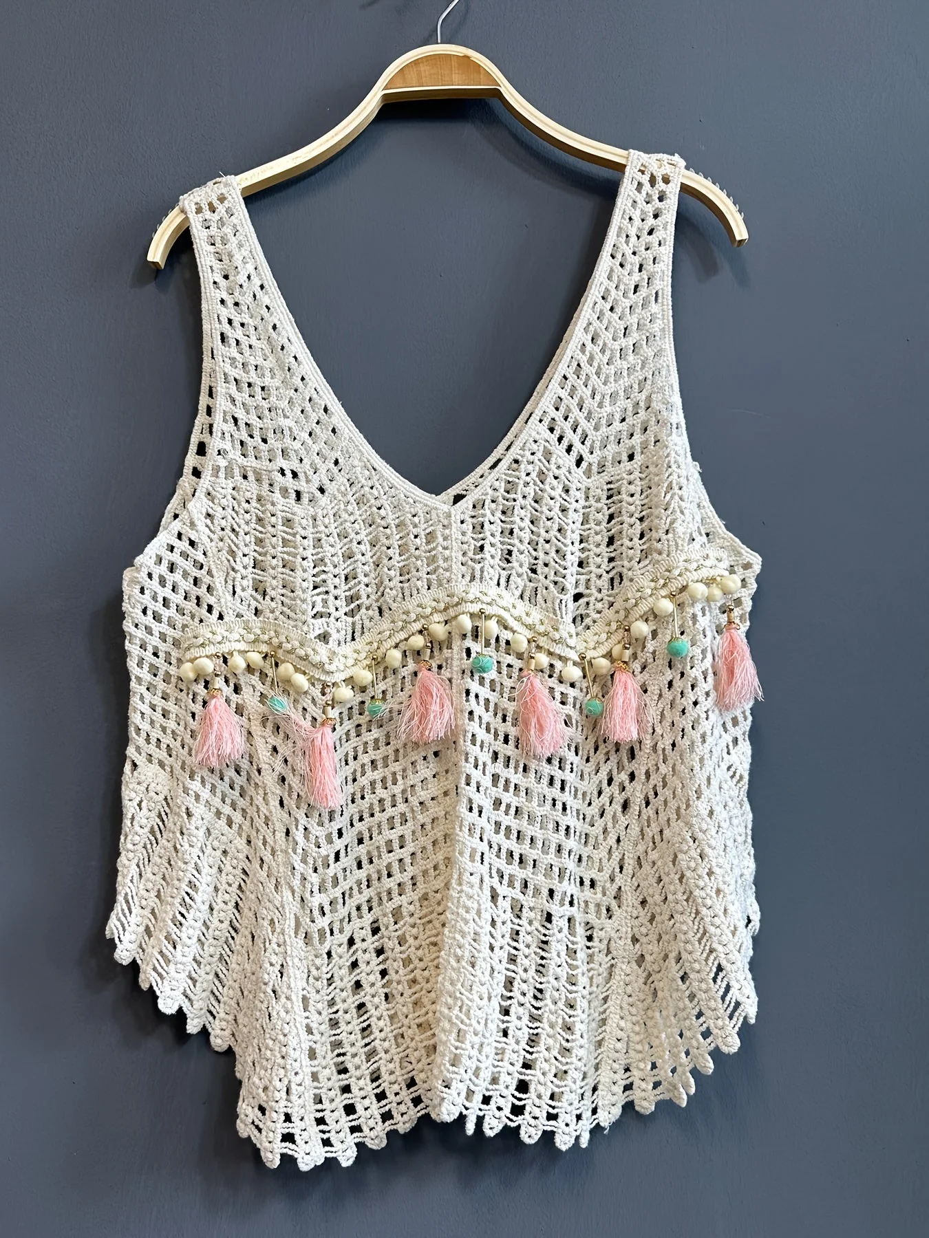 Top bohème femme à col V profond, style crochet ample, idéal été et plage - Image 2