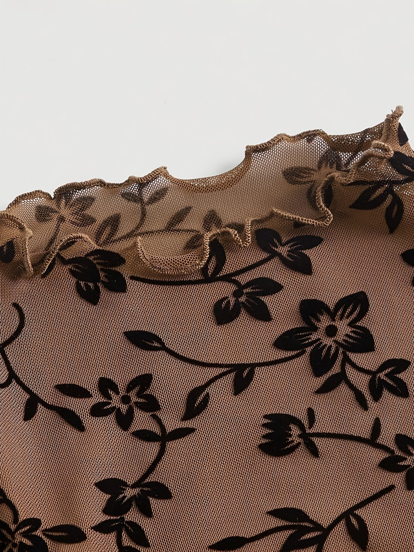 Top court femme style élégant imprimé floral transparent col montant - Image 6