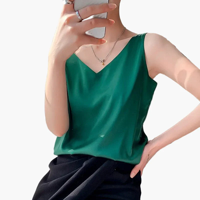 Top femme chic à col V style minimaliste pour look décontracté ou élégant - Image 2