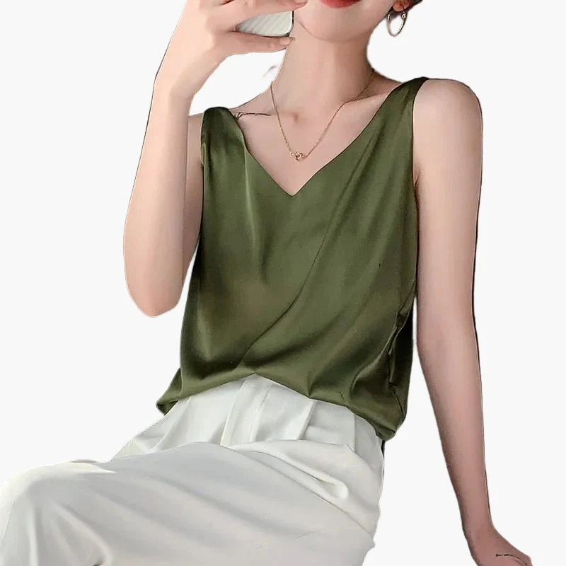 Top femme chic à col V style minimaliste pour look décontracté ou élégant - Image 3