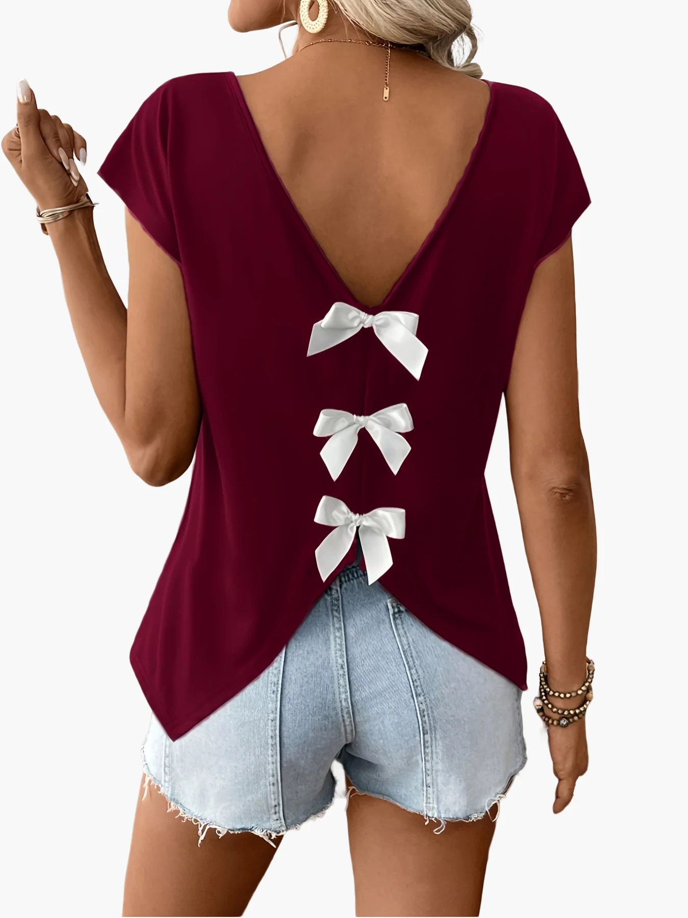 Top femme dos nu avec nœuds décoratifs style décontracté pour l'été - Image 10