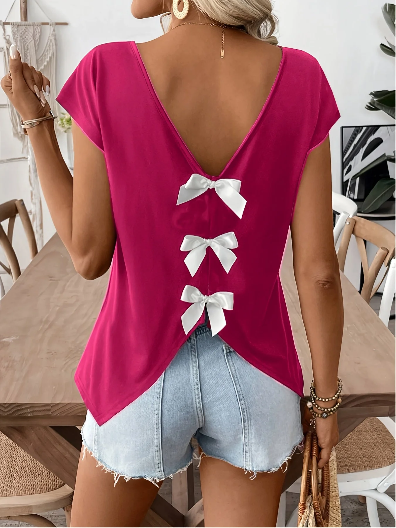 Top femme dos nu avec nœuds décoratifs style décontracté pour l'été - Image 2