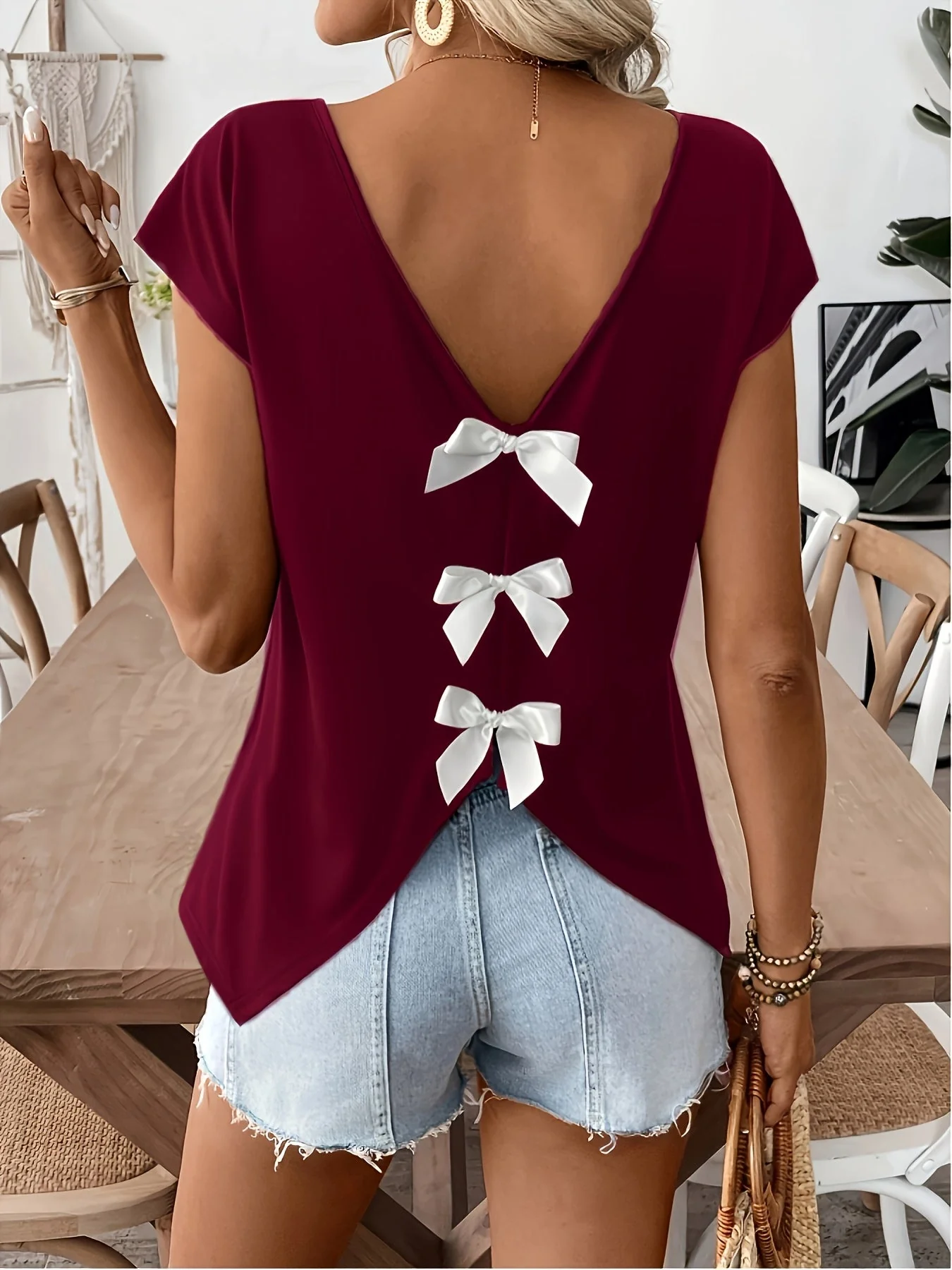 Top femme dos nu avec nœuds décoratifs style décontracté pour l'été - Image 3
