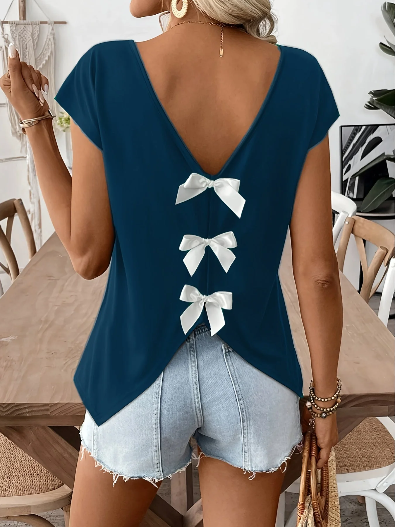 Top femme dos nu avec nœuds décoratifs style décontracté pour l'été - Image 4