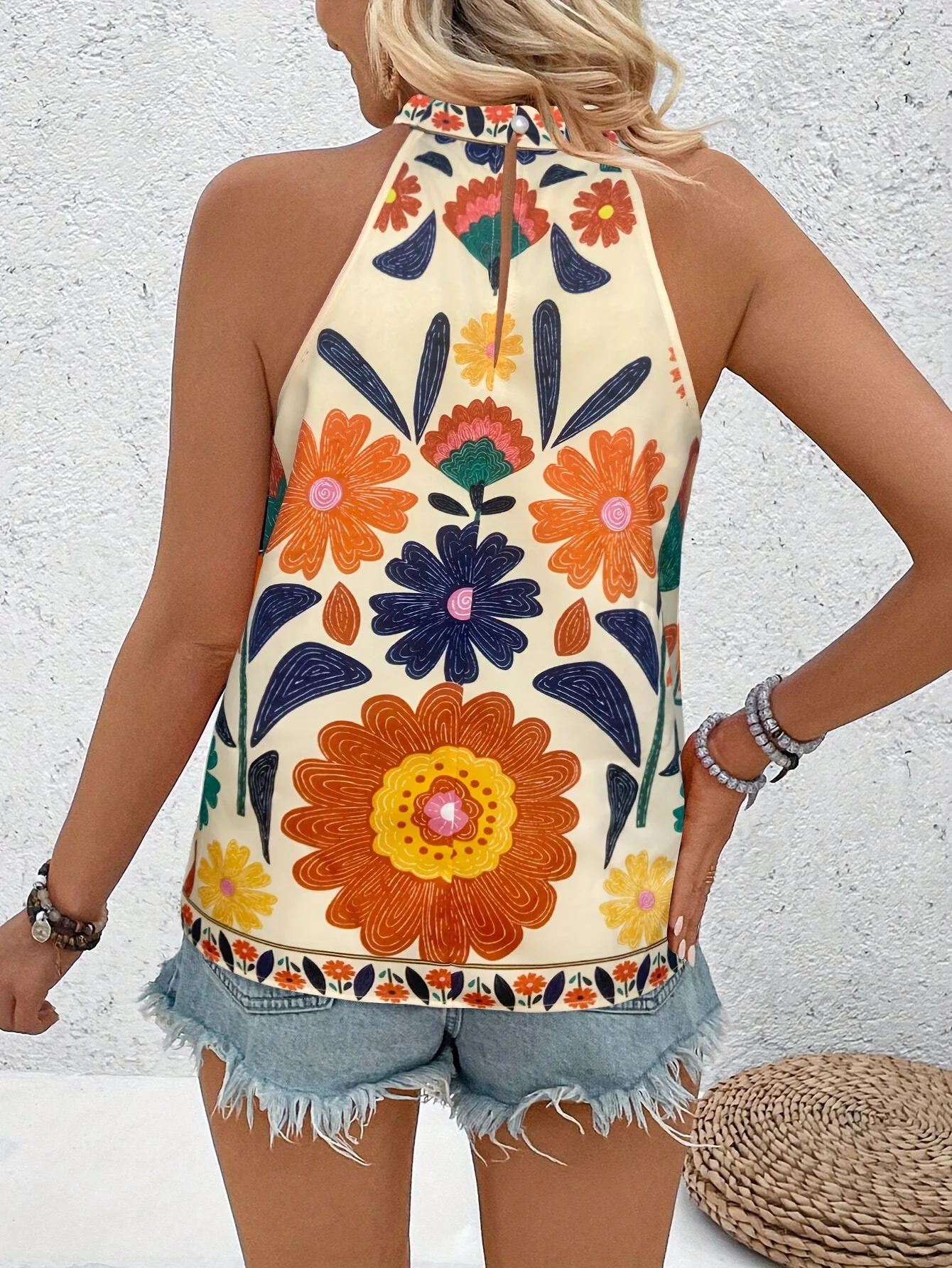 Top pour femme à imprimé floral style bohème chic sans manches - Idéal pour l'été et les vacances - Image 2