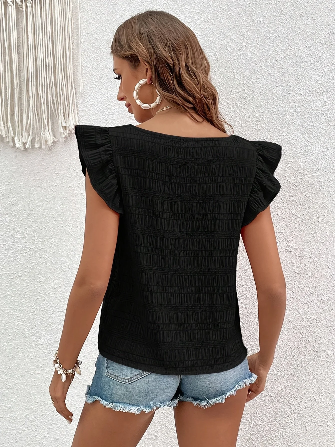 Top Femme Style Bohème à Volants Manches Courtes Décontracté Été - Image 11