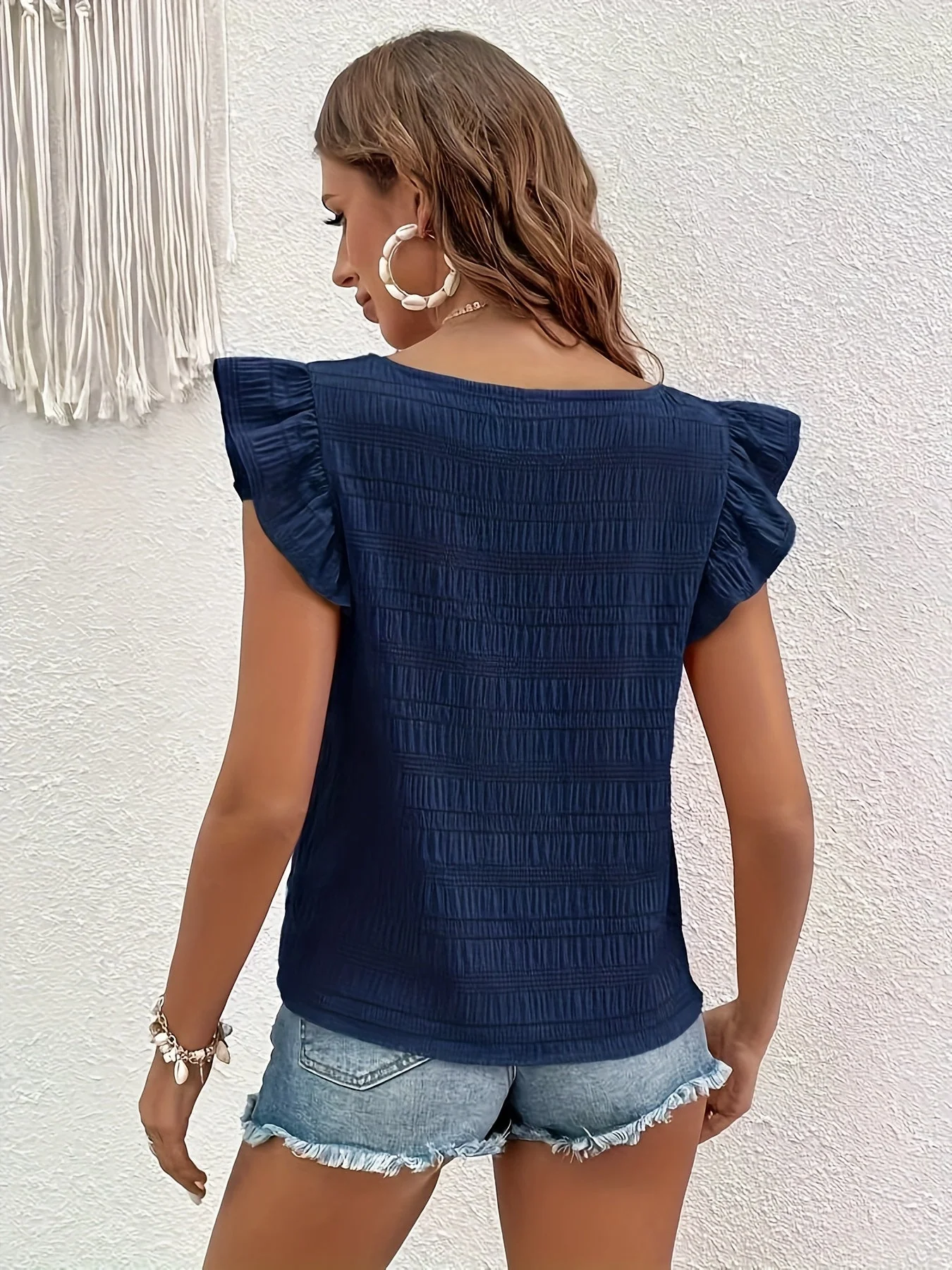 Top Femme Style Bohème à Volants Manches Courtes Décontracté Été - Image 9