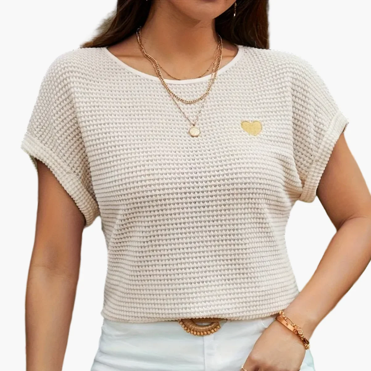 Top femme style élégant à motif cœur pour l'été, manches courtes, usage décontracté ou chic - Image 11