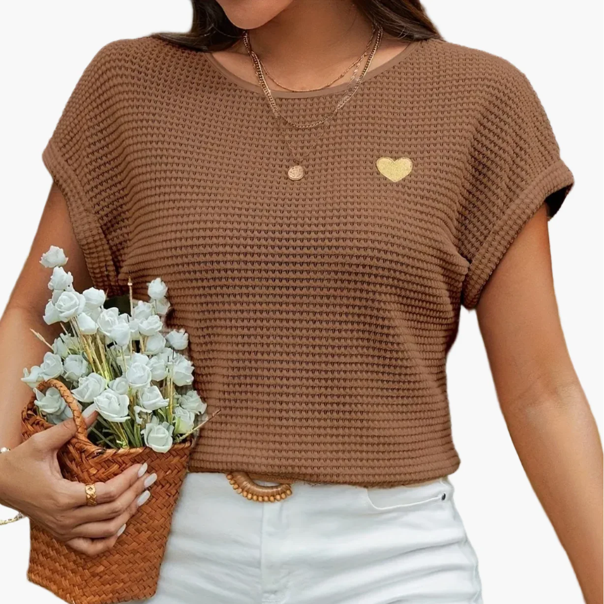 Top femme style élégant à motif cœur pour l'été, manches courtes, usage décontracté ou chic - Image 12