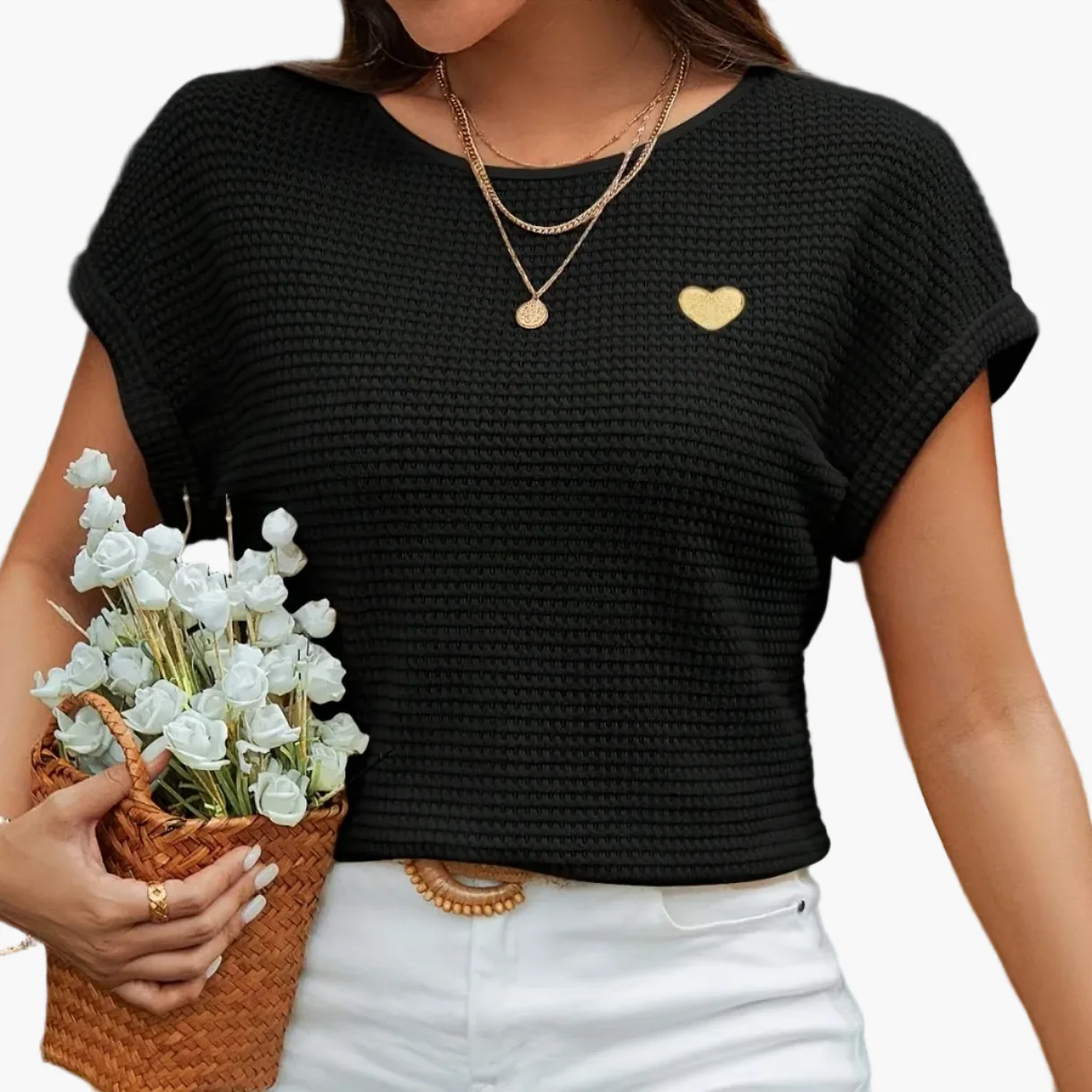 Top femme style élégant à motif cœur pour l'été, manches courtes, usage décontracté ou chic - Image 13