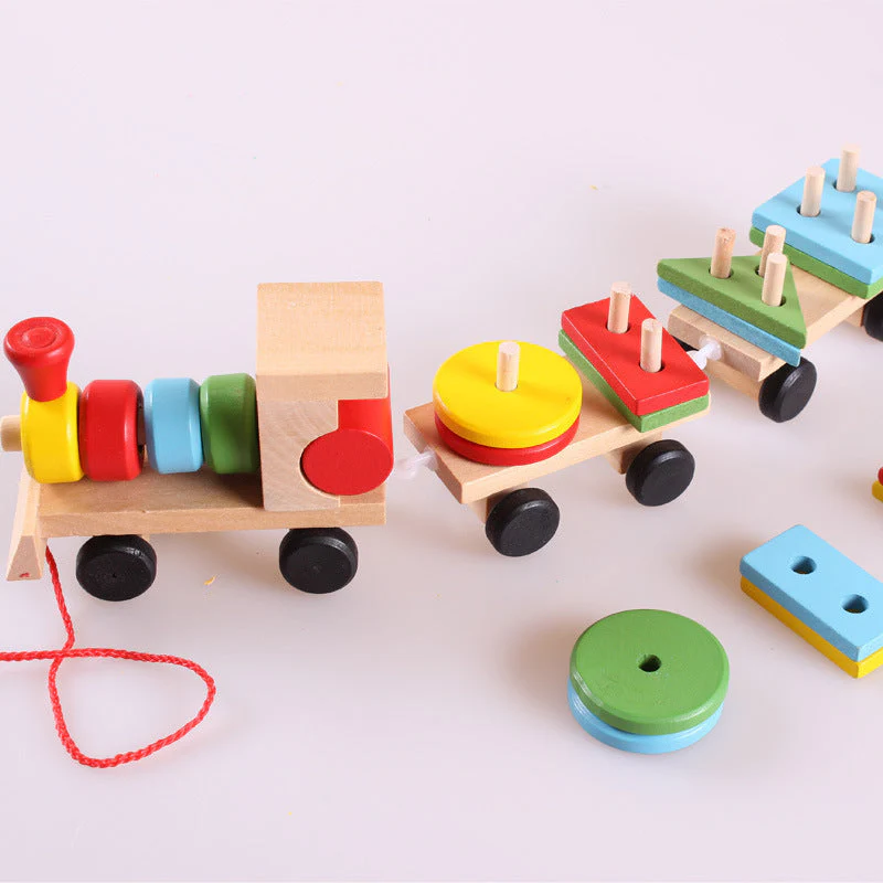 Train jouet éducatif en bois pour enfants - Jeu de formes empilables - Dès 1 an - Image 2