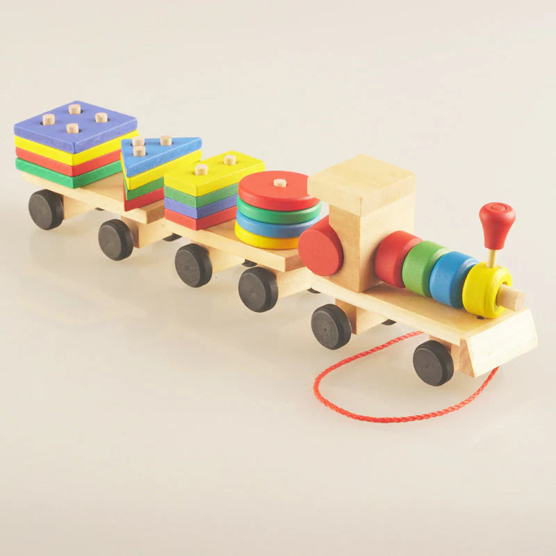 Train jouet éducatif en bois pour enfants - Jeu de formes empilables - Dès 1 an - Image 3