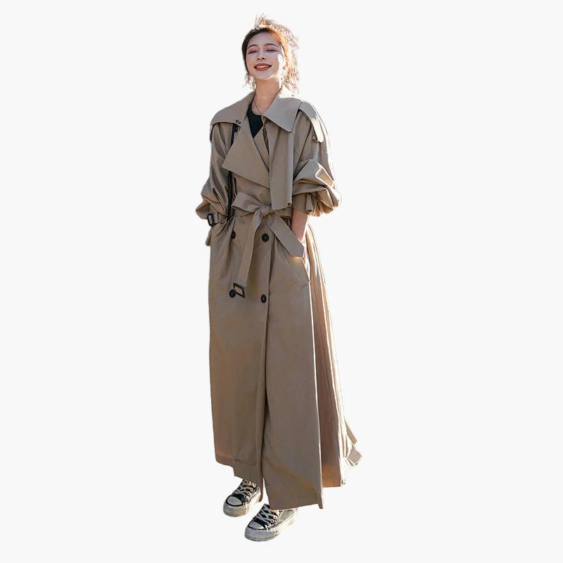 Trench-coat long oversize pour femme – Style classique double boutonnage – Élégant pour toutes occasions - Image 3