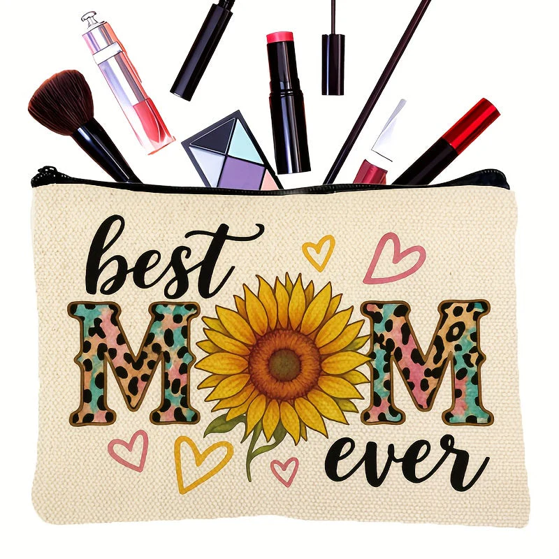 Trousse Femme Style Moderne Cadeau Fête des Mères – Best Mom Ever avec Tournesol et Motifs Léopard - Image 4