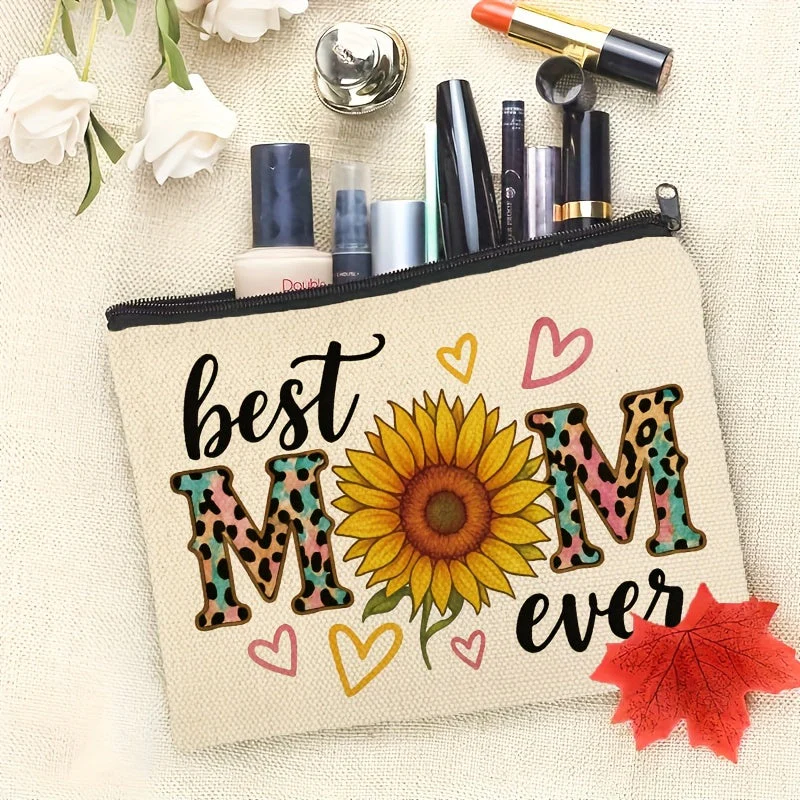 Trousse Femme Style Moderne Cadeau Fête des Mères – Best Mom Ever avec Tournesol et Motifs Léopard - Image 5
