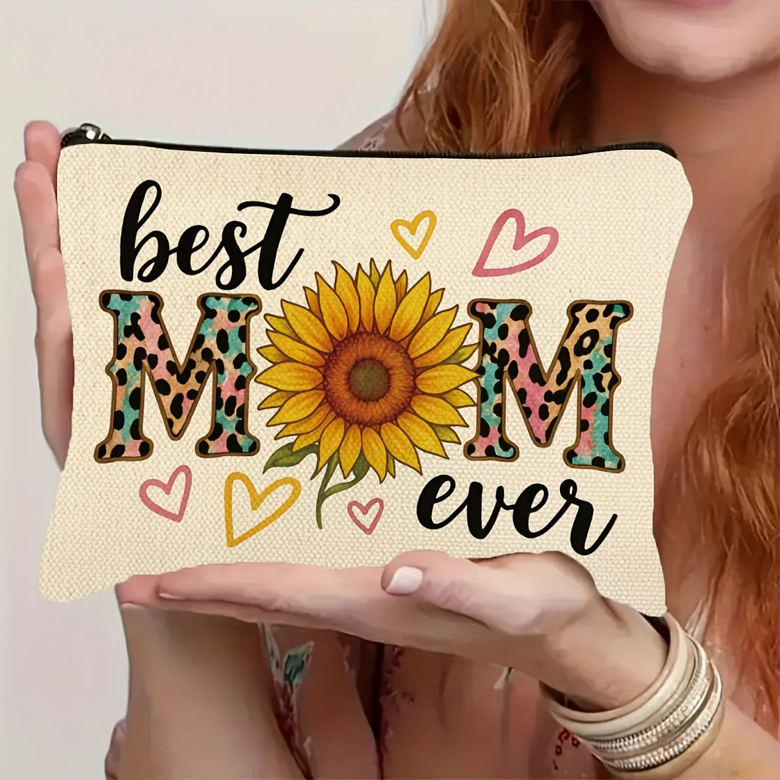 Trousse Femme Style Moderne Cadeau Fête des Mères – Best Mom Ever avec Tournesol et Motifs Léopard - Image 6