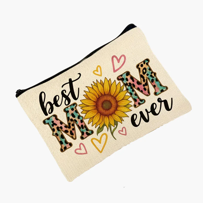 Trousse Femme Style Moderne Cadeau Fête des Mères – Best Mom Ever avec Tournesol et Motifs Léopard - Image 7