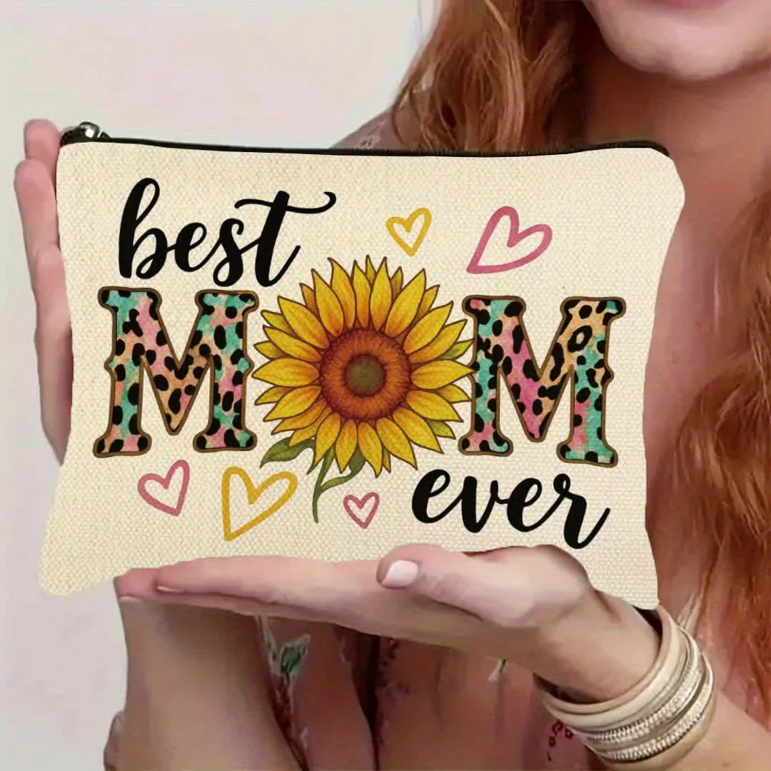 Trousse Femme Style Moderne Cadeau Fête des Mères – Best Mom Ever avec Tournesol et Motifs Léopard - Image 9