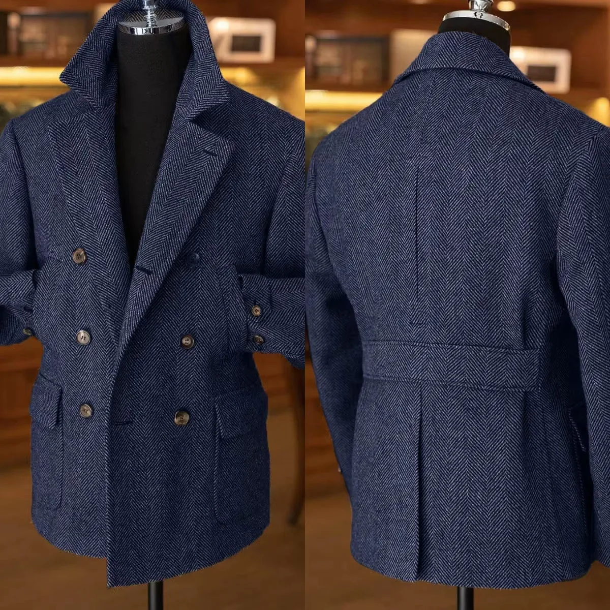 Veste blazer croisée style vintage pour homme – Élégance classique pour occasions habillées et décontractées - Image 3