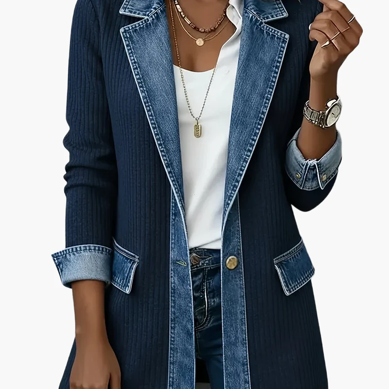 Veste blazer élégante pour femme style urbain chic à revers contrastés - Image 15